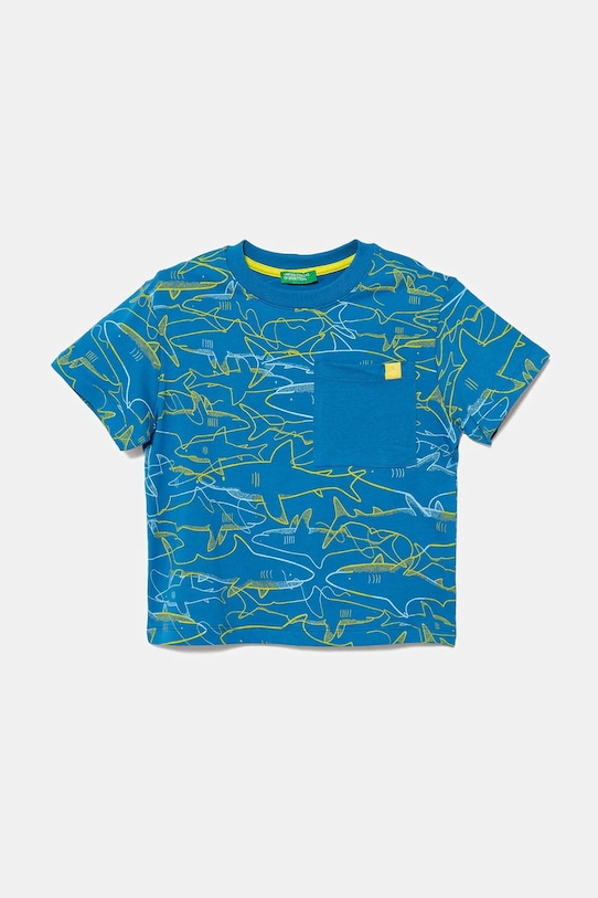 United Colors of Benetton t-shirt bawełniany dziecięcy wzorzyste niebieski 3PDQG10JN.P.Seasonal
