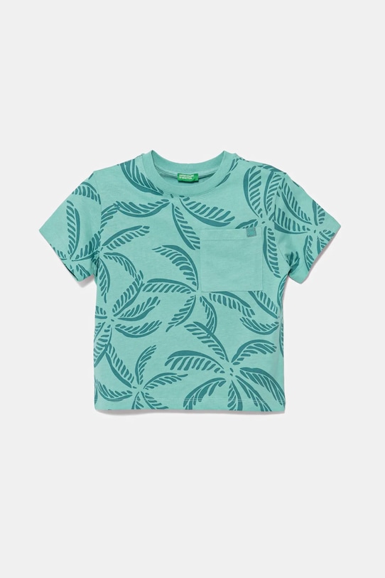 United Colors of Benetton t-shirt bawełniany dziecięcy wzorzyste turkusowy 3PDQG10JN.P.Seasonal