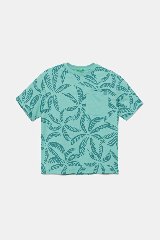 United Colors of Benetton t-shirt bawełniany dziecięcy wzorzyste turkusowy 3PDQC10PA.G.Seasonal
