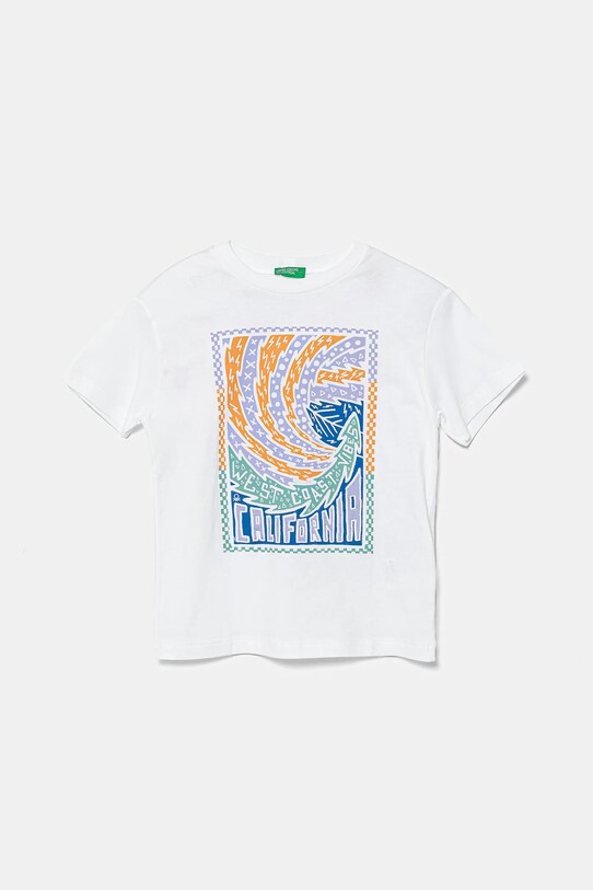United Colors of Benetton t-shirt bawełniany dziecięcy nadruk biały 3I1XC10P7.G.Seasonal