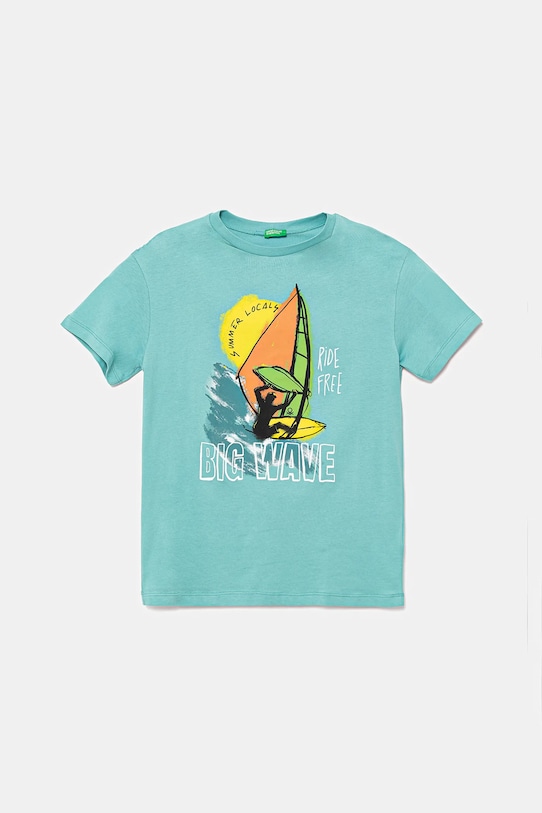 United Colors of Benetton tricou de bumbac pentru copii print turcoaz 3I1XC10P7.G.Seasonal