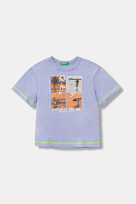 United Colors of Benetton t-shirt bawełniany dziecięcy nadruk fioletowy 3I1XG10JG.P.Seasonal