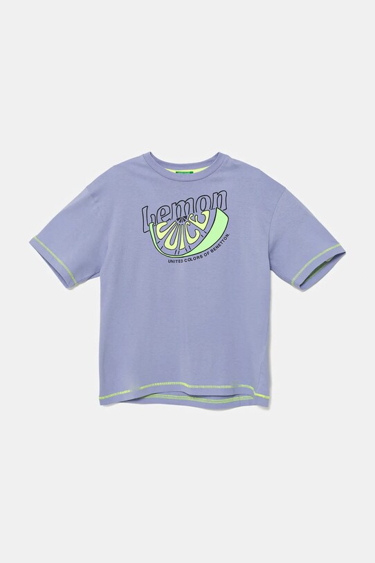 United Colors of Benetton t-shirt bawełniany nadruk fioletowy 3I1XC10P6.G.Seasonal