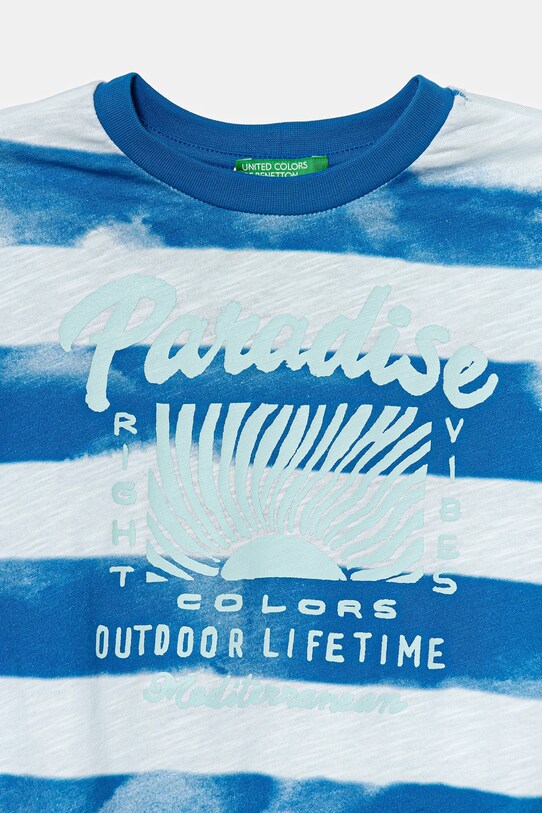 Мальчик Детская хлопковая футболка United Colors of Benetton 3SL3C10P5.G.Seasonal голубой