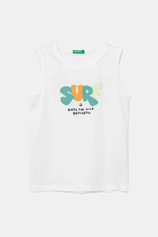 United Colors of Benetton top din bumbac pentru copii imprimeu alb 3I1XGH014.P.Seasonal