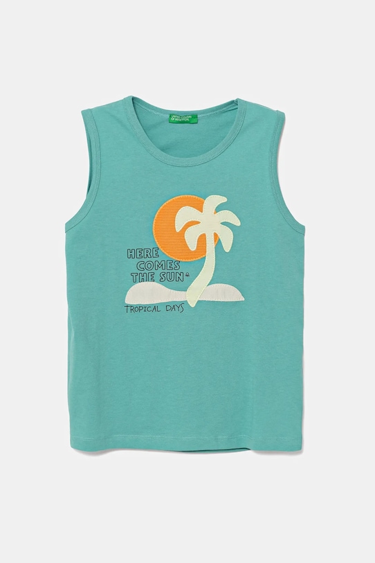 United Colors of Benetton top bawełniany dziecięcy aplikacja turkusowy 3I1XGH014.P.Seasonal