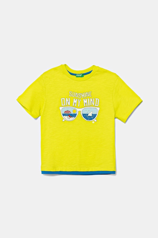 United Colors of Benetton t-shirt bawełniany dziecięcy nadruk żółty 3SLUG10JF.P.Seasonal