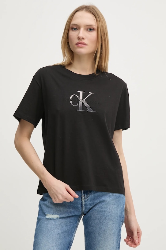 Majica kratkih rukava Calvin Klein Jeans natpis crna J20J224798