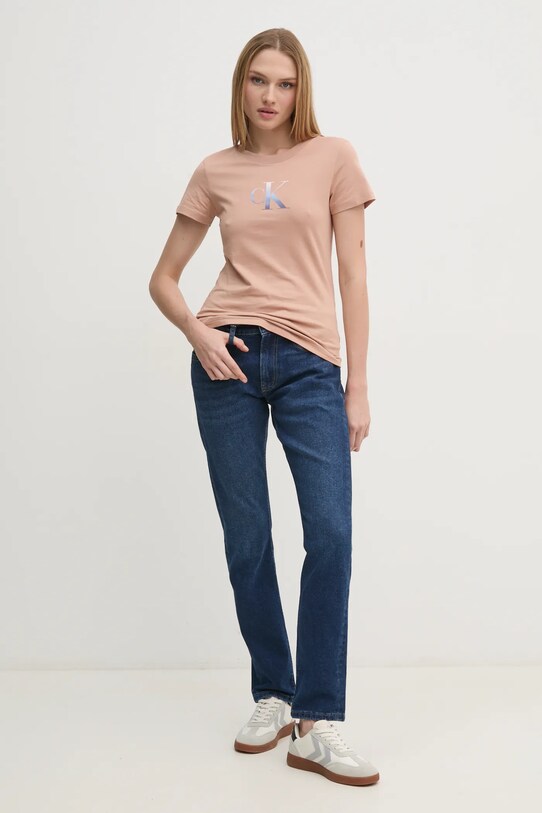 Хлопковая футболка Calvin Klein Jeans J20J224982 оранжевый SS25