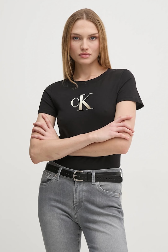 Bavlněné tričko Calvin Klein Jeans slim černá J20J224982