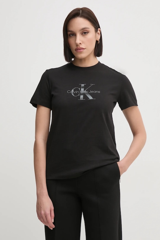 Βαμβακερό μπλουζάκι Calvin Klein Jeans βαμβάκι μαύρο J20J224983