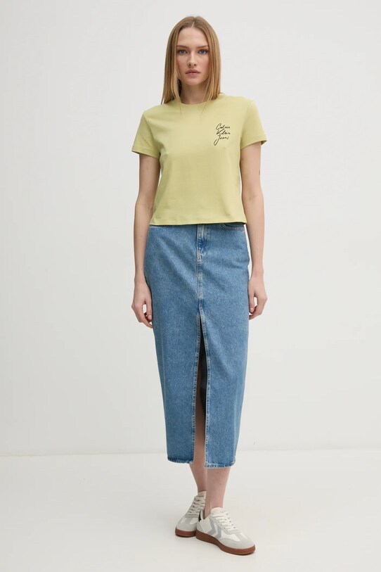 Бавовняна футболка Calvin Klein Jeans J20J224984 зелений SS25