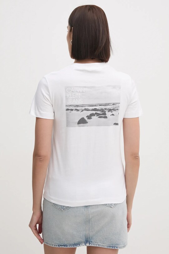 Calvin Klein Jeans tricou din bumbac bej J20J224986