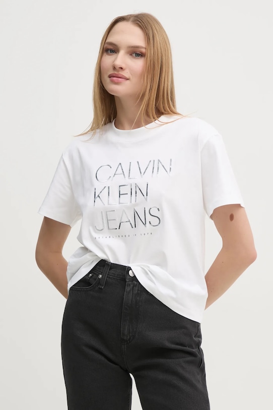 Bavlnené tričko Calvin Klein Jeans relaxed biela J20J224987