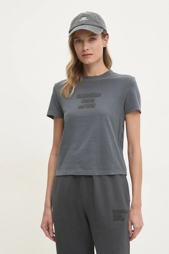 Хлопковая футболка Calvin Klein Jeans серый J20J224988