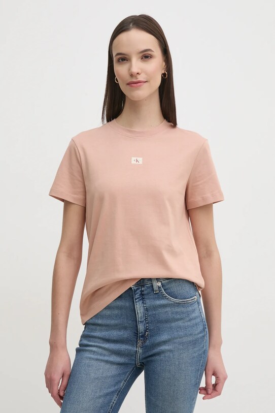 Хлопковая футболка Calvin Klein Jeans regular оранжевый J20J225084