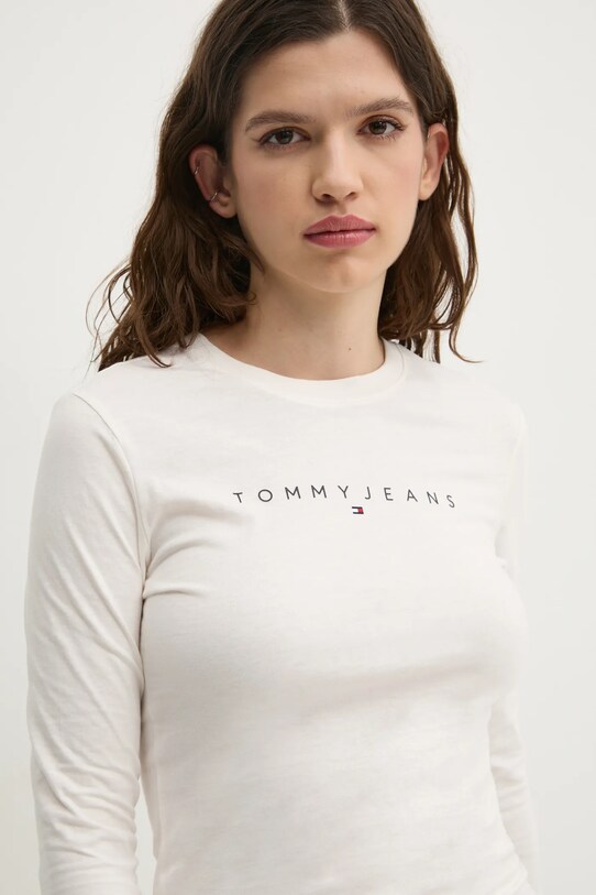 Хлопковый лонгслив Tommy Jeans хлопок бежевый DW0DW19434