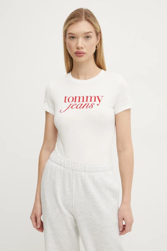 Pamučna majica Tommy Jeans pamuk bijela DW0DW19447