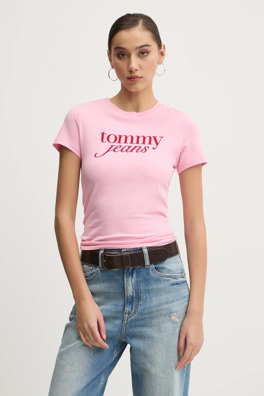 Tommy Jeans pamut póló pamut rózsaszín DW0DW19447