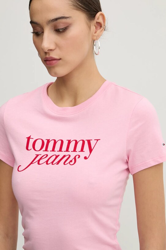 Tommy Jeans pamut póló rózsaszín DW0DW19447