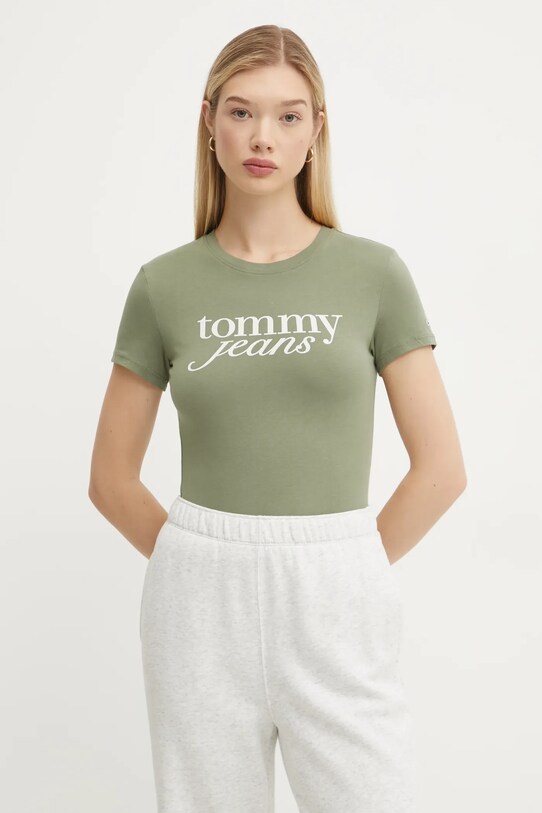 Хлопковая футболка Tommy Jeans зелёный DW0DW19447