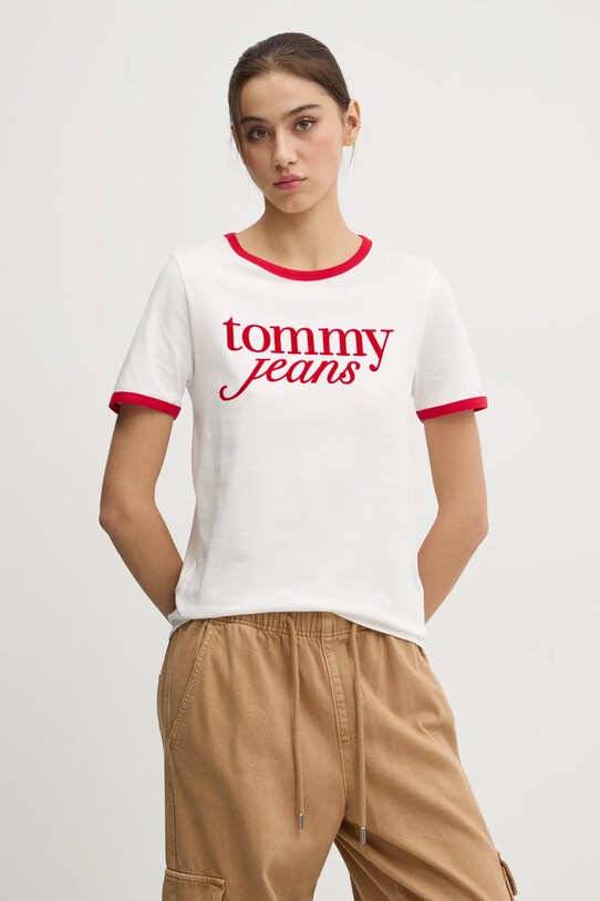 Bavlněné tričko Tommy Jeans béžová DW0DW19449