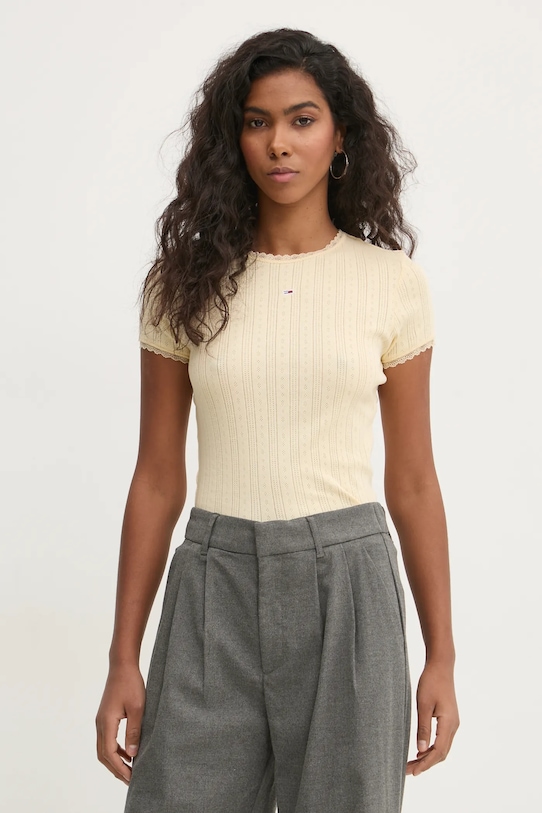 Tommy Jeans tricou din bumbac galben DW0DW19493