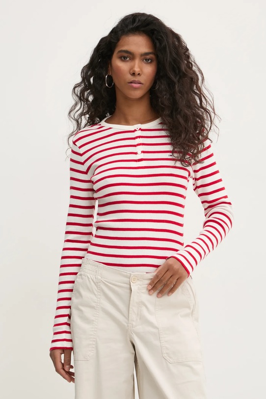 Бавовняний лонгслів Tommy Jeans червоний DW0DW19501