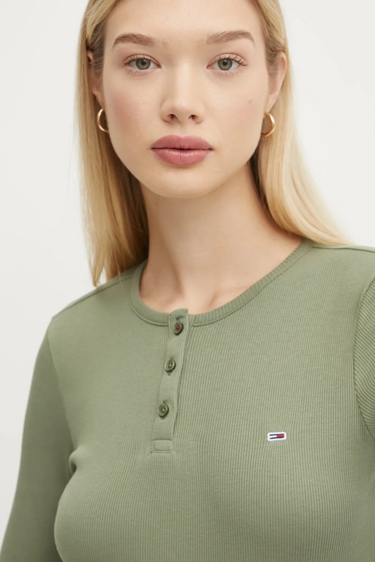 Tommy Jeans longsleeve bawełniany zielony DW0DW19501