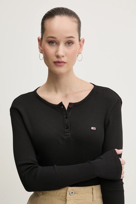Pamučna majica dugih rukava Tommy Jeans crna DW0DW19501