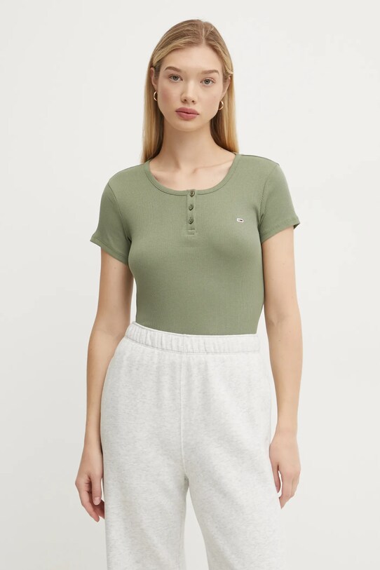 Бавовняна футболка Tommy Jeans бавовна зелений DW0DW19502