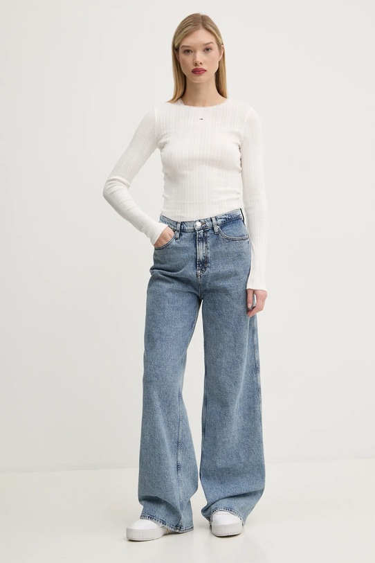 Tommy Jeans longsleeve din bumbac DW0DW19503 alb SS25