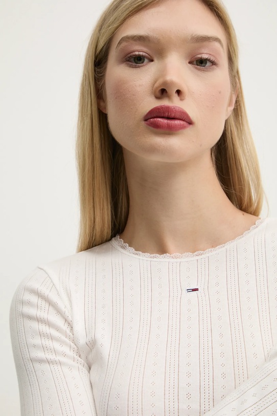Бавовняний лонгслів Tommy Jeans білий DW0DW19503