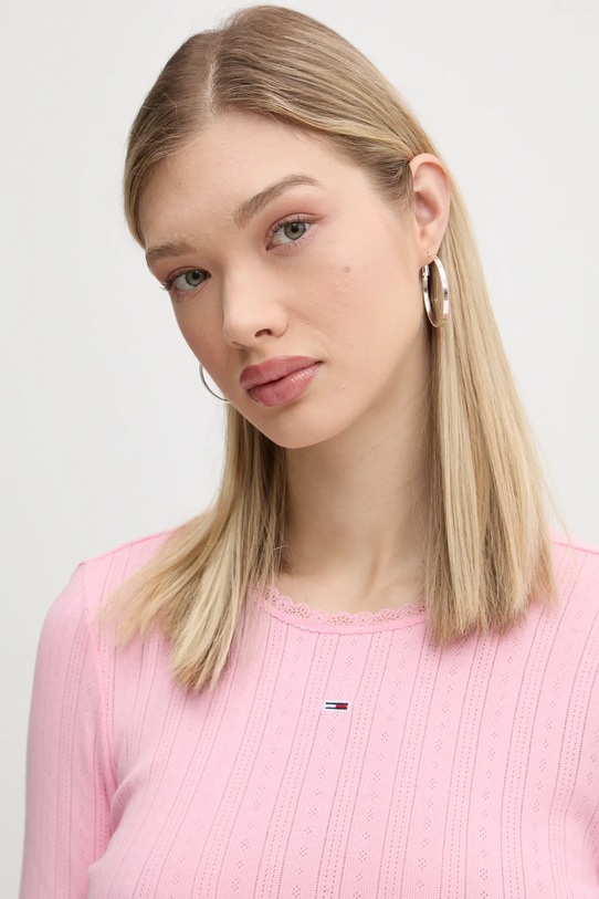 Tommy Jeans longsleeve din bumbac roz DW0DW19503