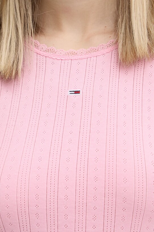 Tommy Jeans longsleeve din bumbac DW0DW19503 roz