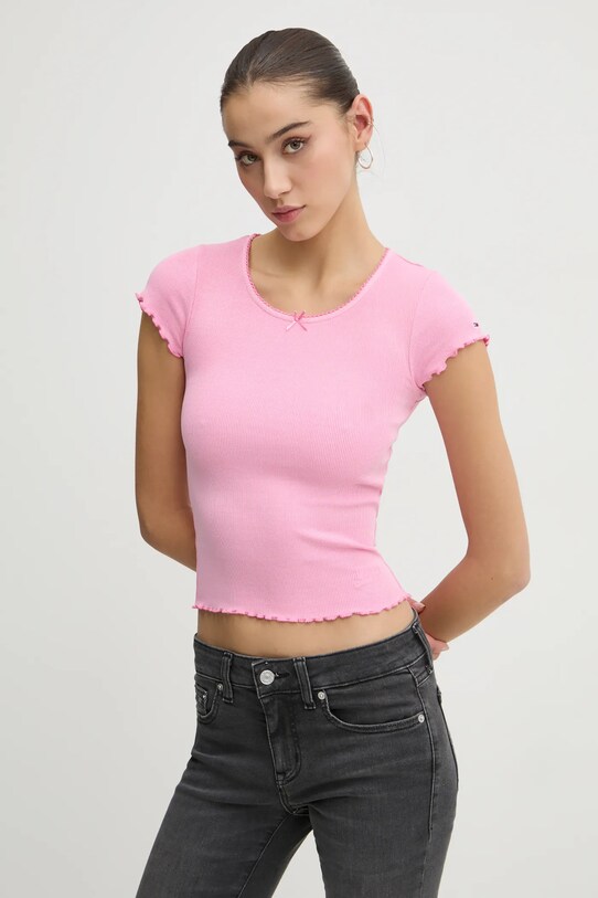 Tommy Jeans t-shirt z elastanem różowy DW0DW19504
