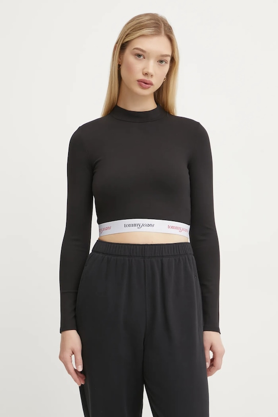 Tričko s dlouhým rukávem Tommy Jeans slim černá DW0DW19510