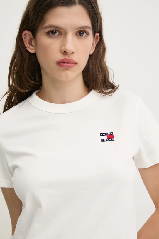 Tommy Jeans tricou din bumbac imprimeu bej DW0DW20153