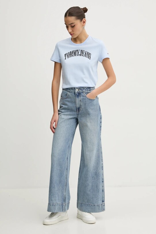 Хлопковая футболка Tommy Jeans DW0DW20161 голубой SS25
