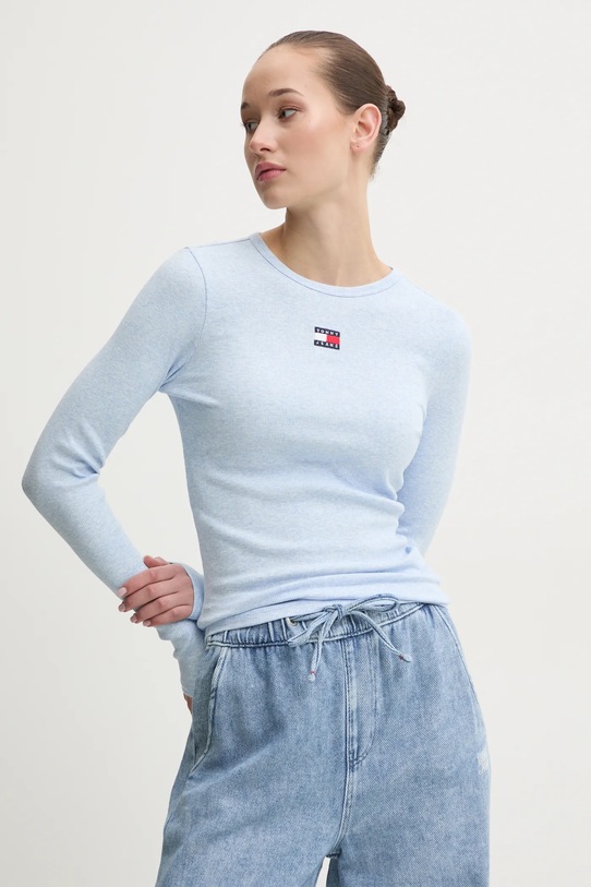 Tričko s dlouhým rukávem Tommy Jeans nášivka modrá DW0DW20178