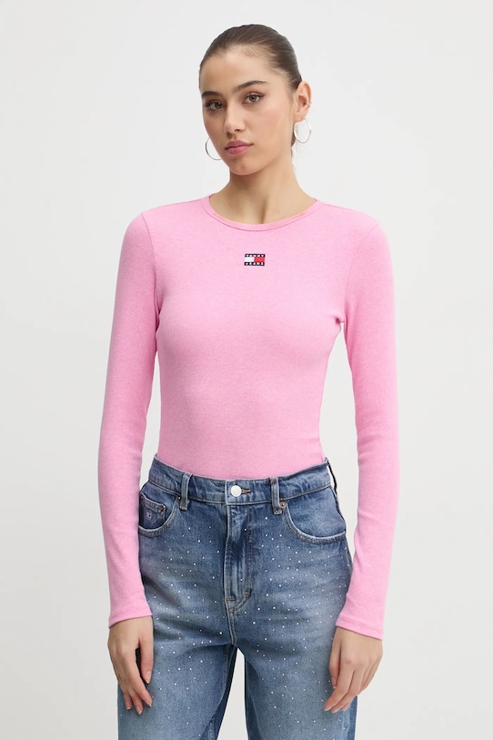 Лонгслів Tommy Jeans з еластаном рожевий DW0DW20178