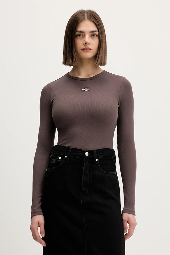 Tommy Jeans longsleeve brązowy DW0DW20178