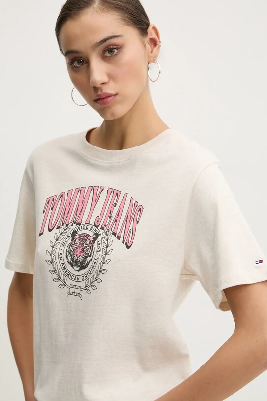 Tommy Jeans tricou din bumbac print bej DW0DW20212