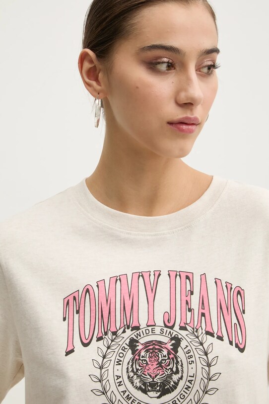 Tommy Jeans tricou din bumbac bej DW0DW20212