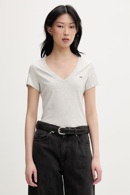 Tommy Jeans T-shirt damski bawełniany szary DW0DW20458