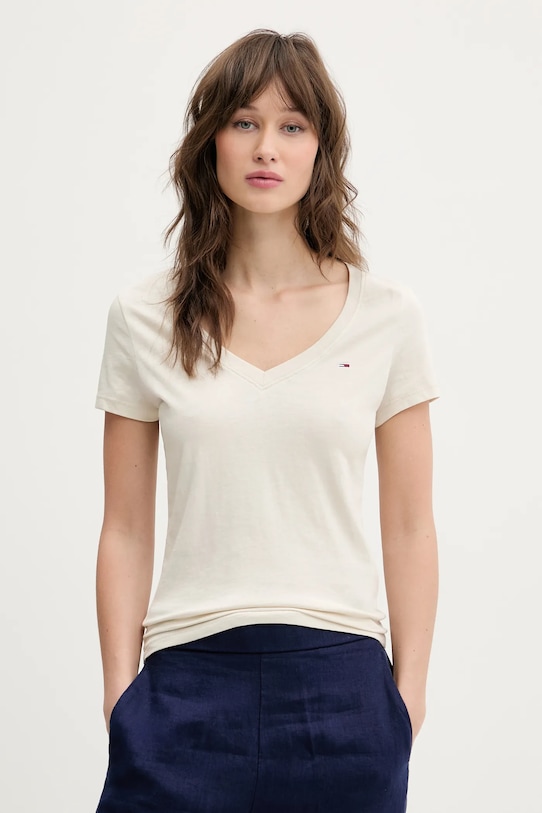 Bavlnené tričko Tommy Jeans béžová DW0DW20458