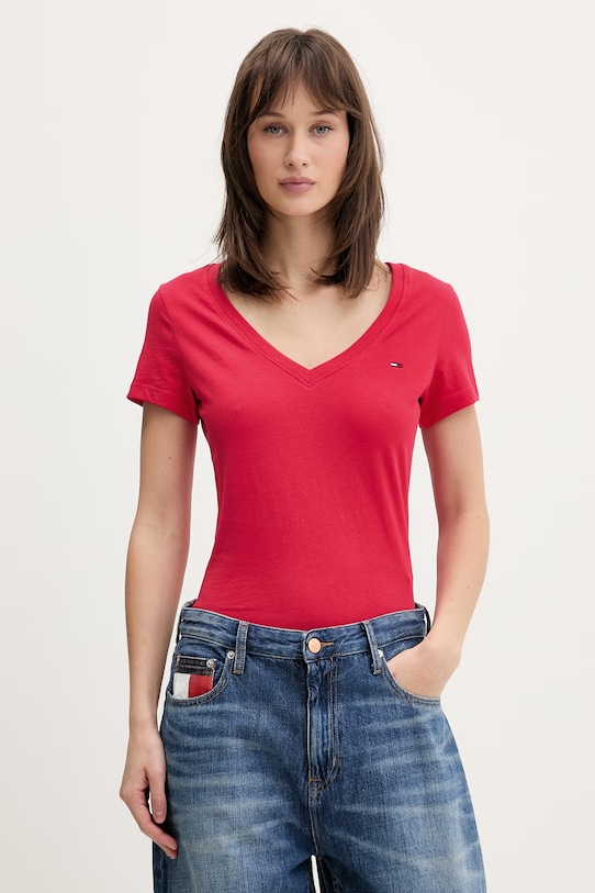 Tommy Jeans tričko dámské bavlněné červená DW0DW20458