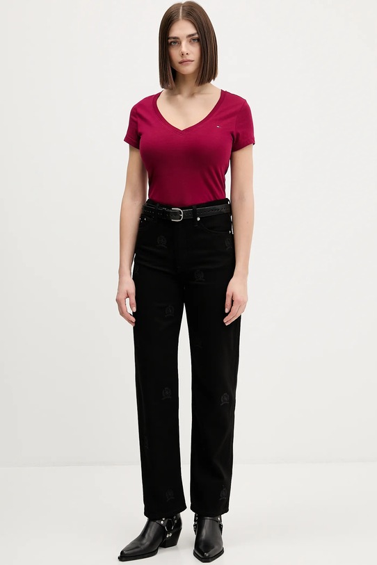 Βαμβακερό μπλουζάκι Tommy Jeans DW0DW20458 μπορντό SS26