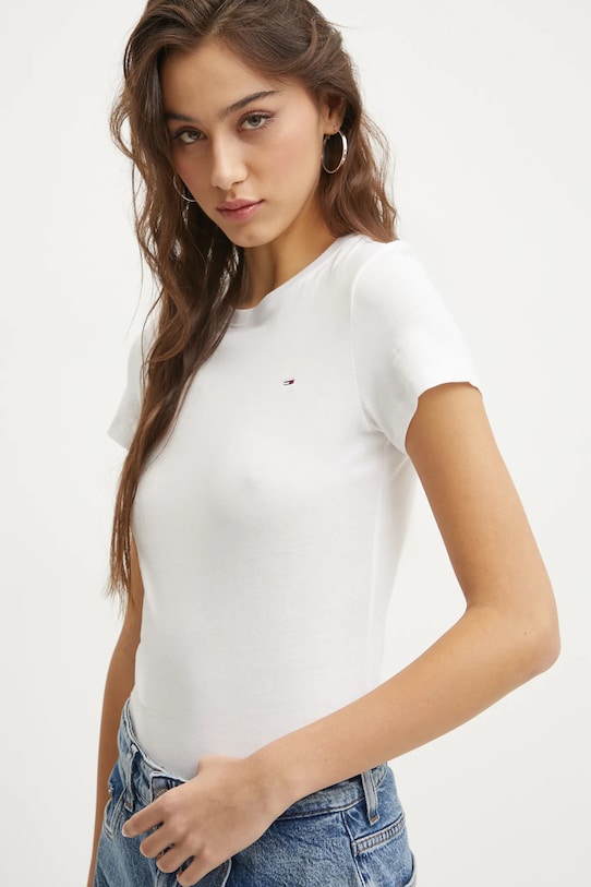 Tommy Jeans pamut póló pamut fehér DW0DW20459