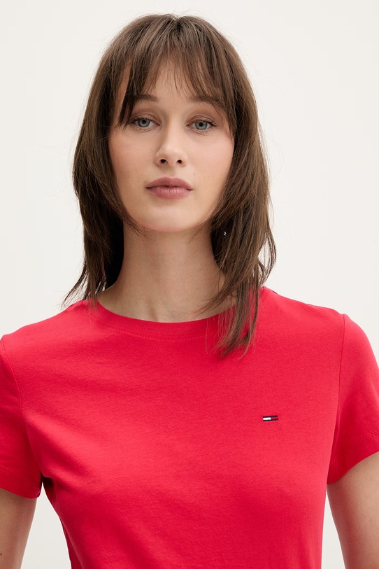 Tommy Jeans basic tričko dámské bavlněné červená DW0DW20459